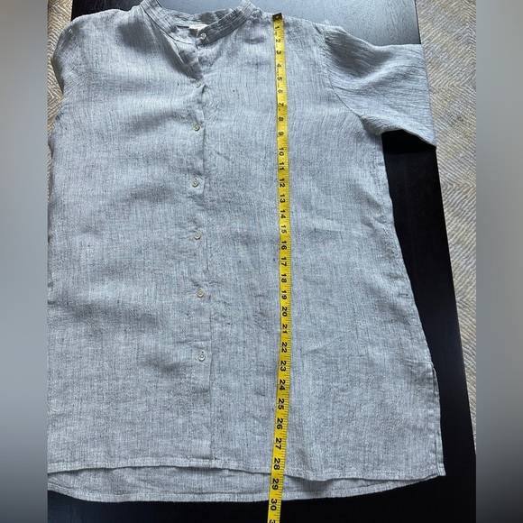 Striped Organic Linen Crinkle Classic Collar Shirt Size S-M - Picture 8 of 10